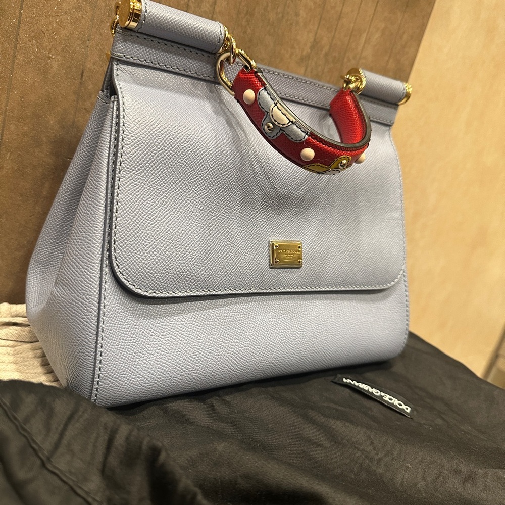 Dolce Gabbana Large Baby Blue Bag with Colorful Strap